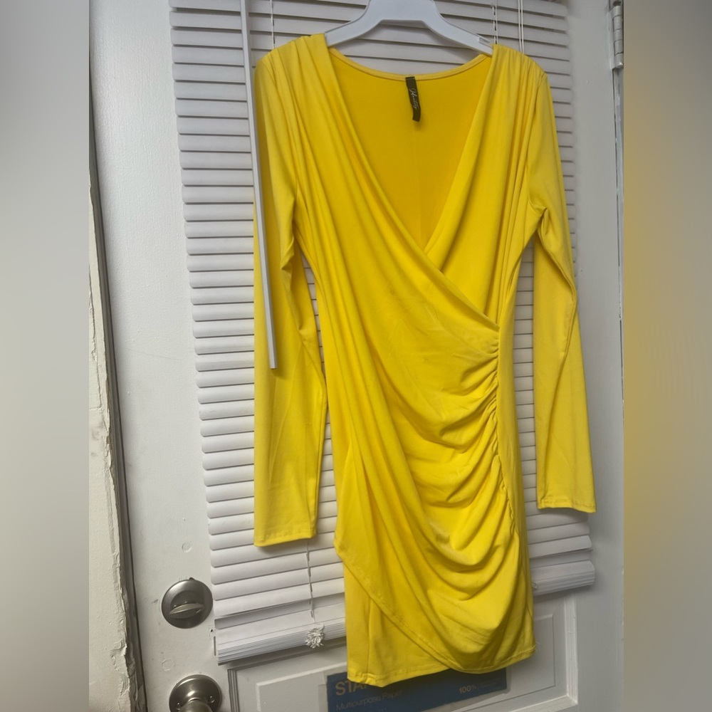 NWT Yellow side draped dress size large